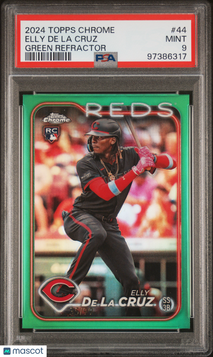 2024 Topps Chrome Elly De La Cruz #44 Green Refractor 35/99 RC Reds PSA 9