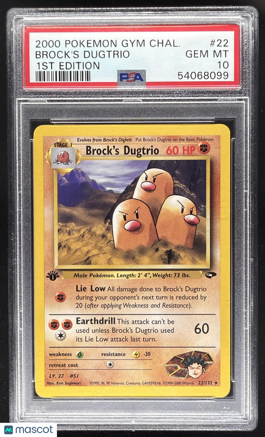 2000 Pokemon Gym Challenge 1st Edition Brock's Dugtrio #22/132 PSA 10