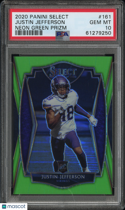 2020 Select Justin Jefferson Neon Green Rookie /49 PSA 10