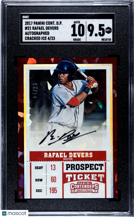 2017 Contenders rafael Devers Rookie Cracked Ice Auto /23 SGC 9.5/10