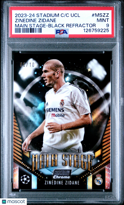 2023-24 Topps Stadium Club Chrome Zinedine Zidane Black /10 Main Stage PSA 9