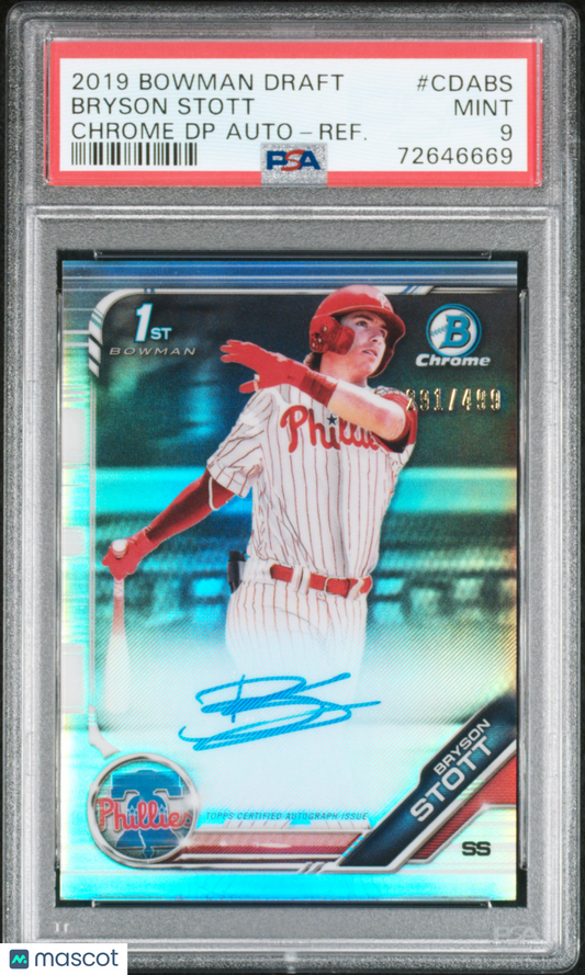 2019 Bowman Chrome Bryson Stott Rookie Auto /499 PSA 9