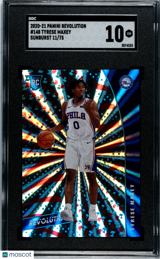 2020-21 Revolution Tyrese Maxey Sunburst Rookie /75 SGC 10