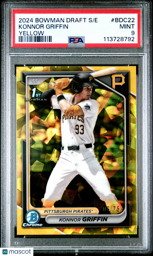2024 Bowman Chrome Konnor Griffin Yellow Sapphire /75 PSA 9