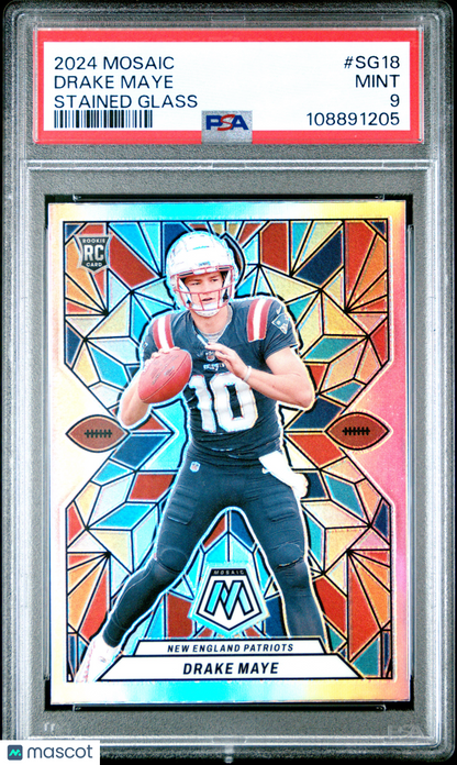 2024 Mosaic Drake Maye Stained Glass Rookie Case Hit PSA 9