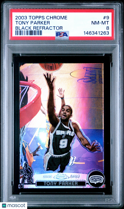 2003-04 Topps Chrome Tony Parker #105 Refractor Black 311/500 PSA 8