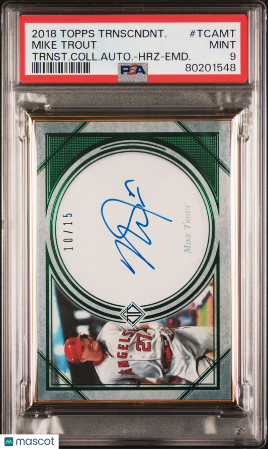 2018 Topps Transcendent Mike Trout Auto Green /15 PSA 9