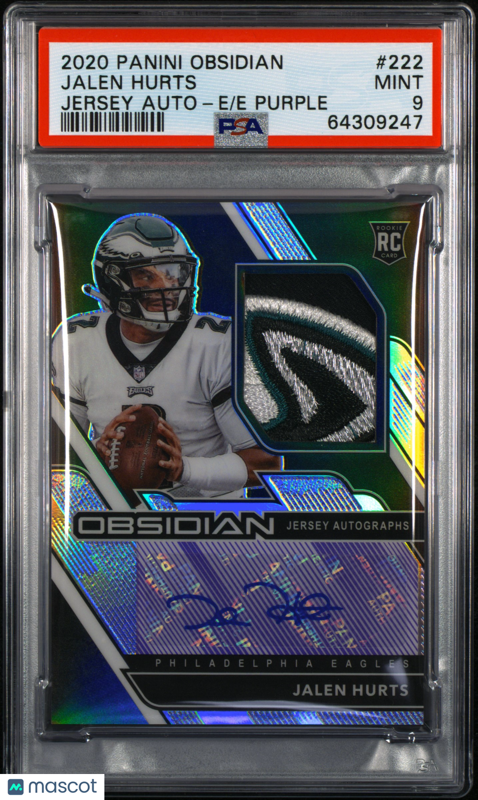 2020 Obsidian Jalen Hurts Electric Etch Purple RPA /40 PSA 9 RC