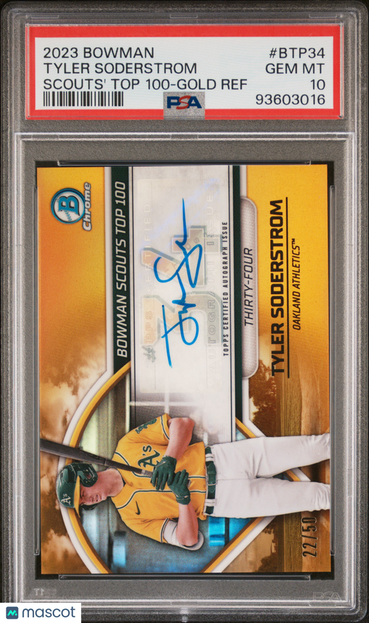 2023 Bowman Chrome Tyler Soderstrom Gold Auto /50 PSA 10