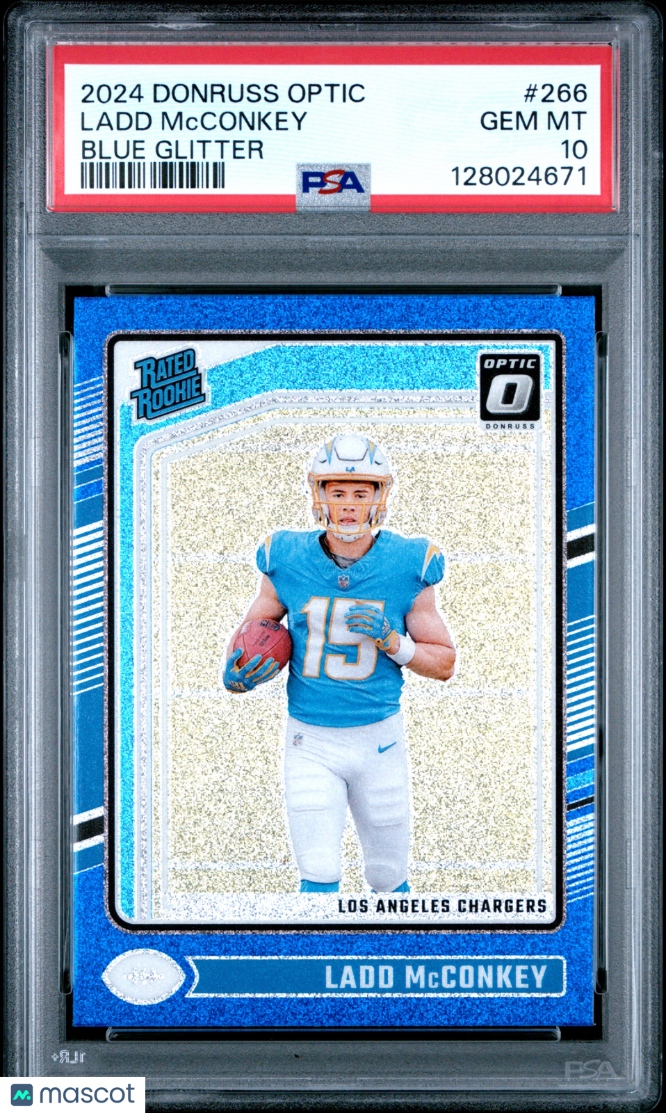 2024 Optic Ladd Mcconkey Blue Glitter Rookie PSA 10