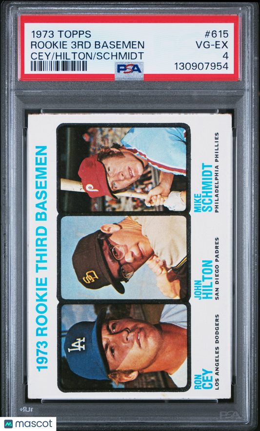1973 Topps Rookie Third Basemen Ron Cey John Hilton Mike Schmidt #615 RC PSA 4