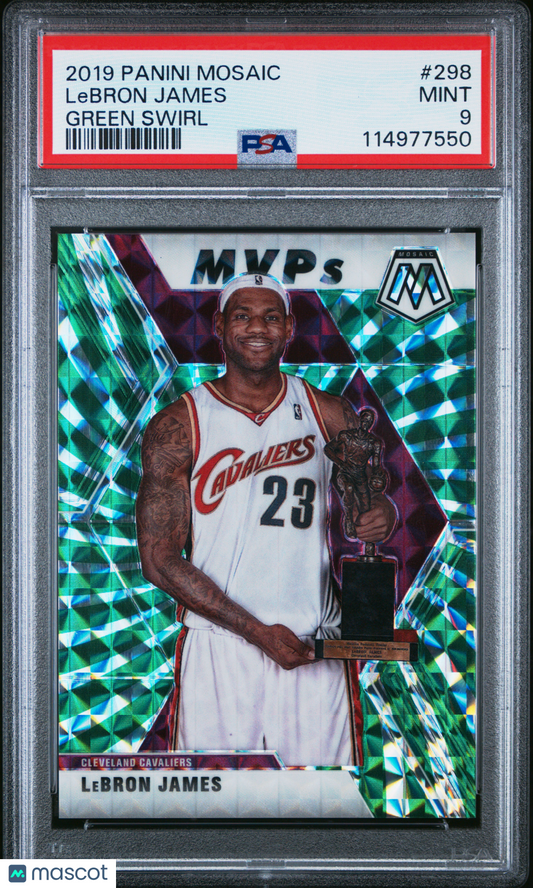 2019-20 Mosaic Lebron James Green Swirl /10 MVPs PSA 9