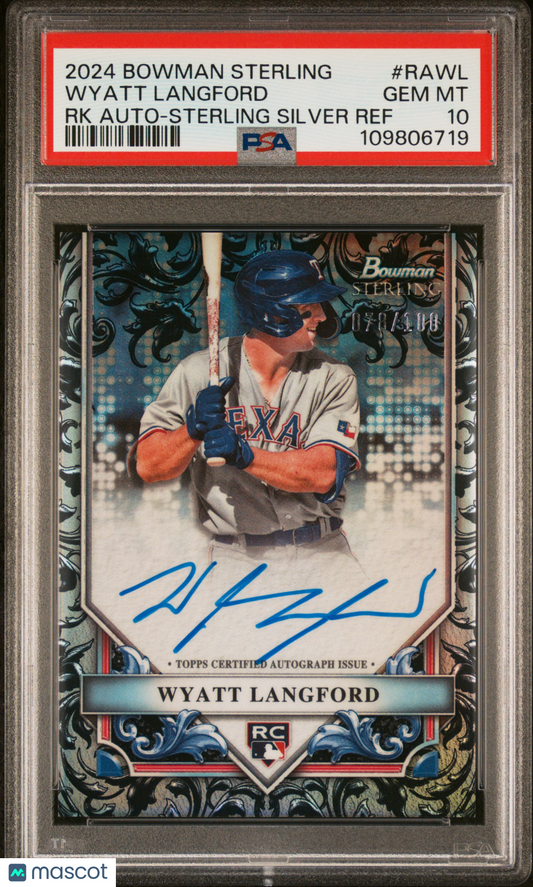 2024 Bowman Sterling Wyatt Langford Rookie Auto /100 PSA 10