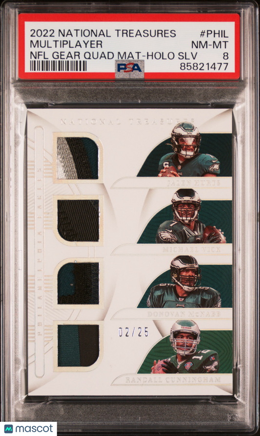 2022 National Treasures Hurts Vick McNabb Cunningham Quad Patch /25 PSA 8