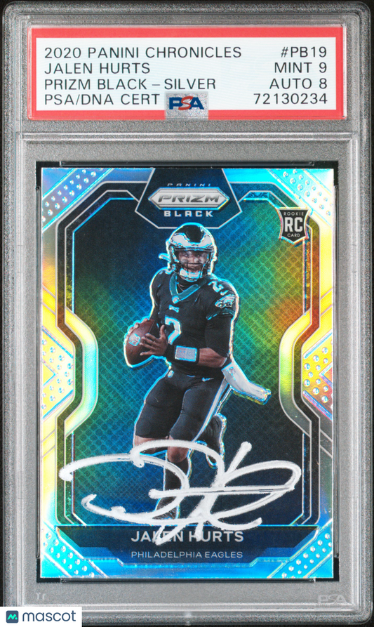 2020 Prizm Black Jalen Hurts Silver Auto Silver Ink Rookie PSA 9/8
