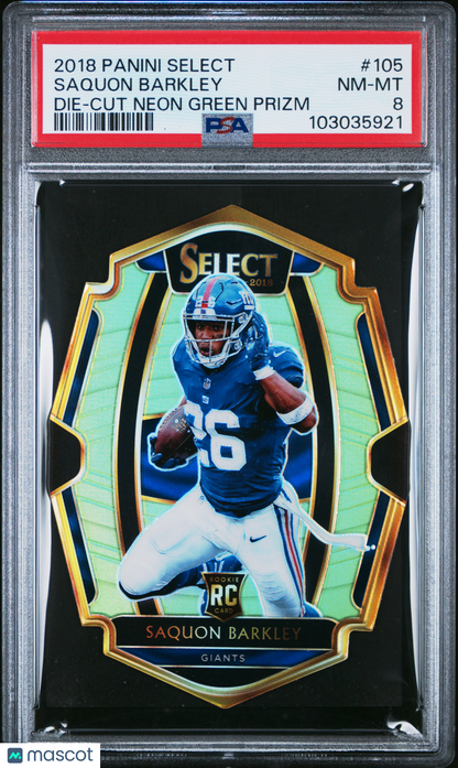 2018 Select Saquon Barkley Die Cut Neon Green Rookie /49 PSA 8