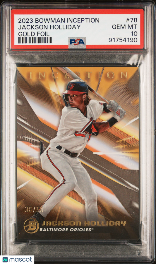 2023 Bowman Inception Jackson Holliday Gold Rookie /50 PSA 10