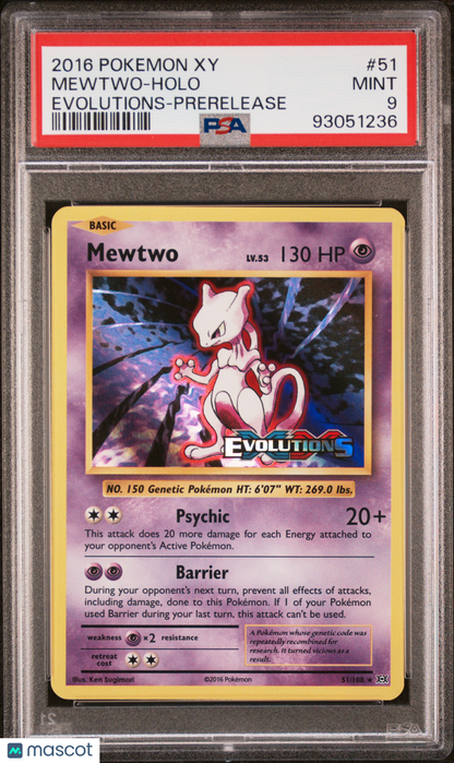 2016 Pokemon XY Evolutions Mewtwo #51/108 Promos Holo PSA 9