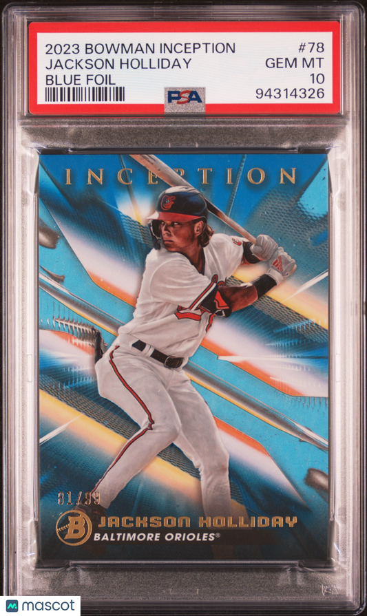2023 Bowman Inception Jackson Holliday Blue Rookie /99 PSA 10