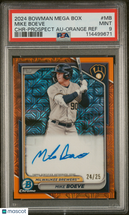 2024 Bowman Chrome Mike Boeve Mega Box Orange Auto /25 PSA 9