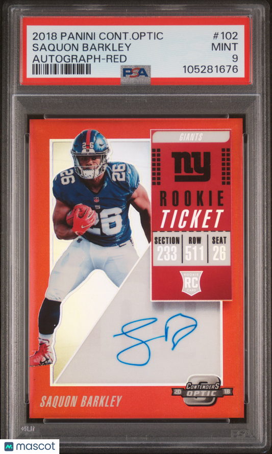 2018 Contnders Optic Saquon Barkley Red Auto /99 PSA 9 RC