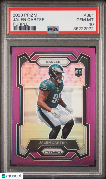 2023 Panini Prizm Jalen Carter #381 Purple 64/125 RC PSA 10