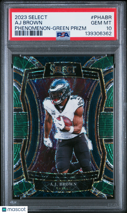 2023 Panini Select A.J. Brown #PH-ABR Phenomenon Green Prizm 5/5 Eagles PSA 10