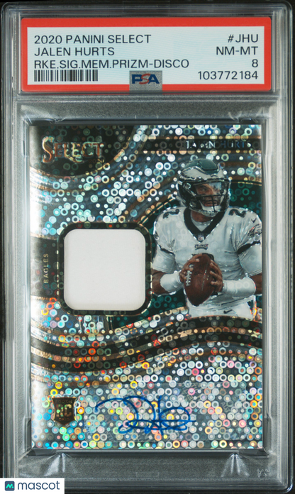 2020 Select Jalen Hurts Disco Rookie Patch Auto /25 PSA 8