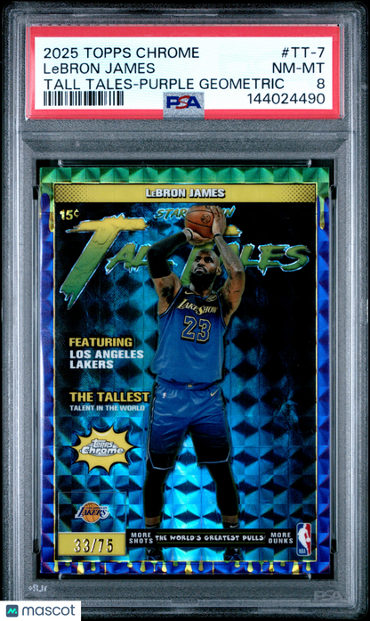 2025-26 Topps Chrome Lebron James Purple /75 Tall Tales PSA 8
