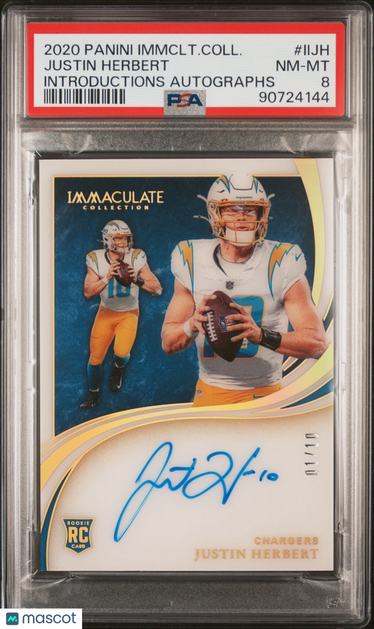 2020 Immaculate Justin Herbert Introductions Rookie Auto /10 PSA 8
