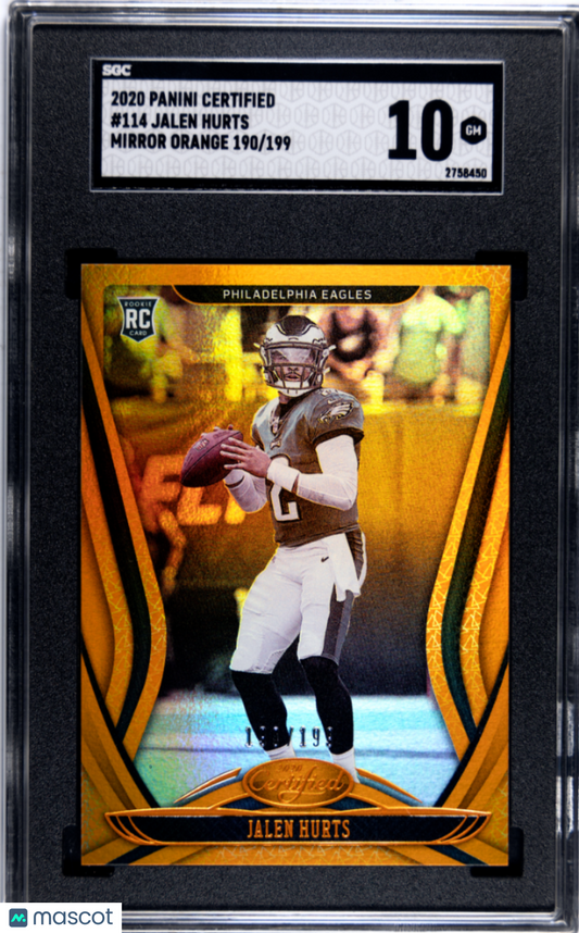 2020 Certified Jalen Hurts Mirror Orange /199 SGC 10 RC
