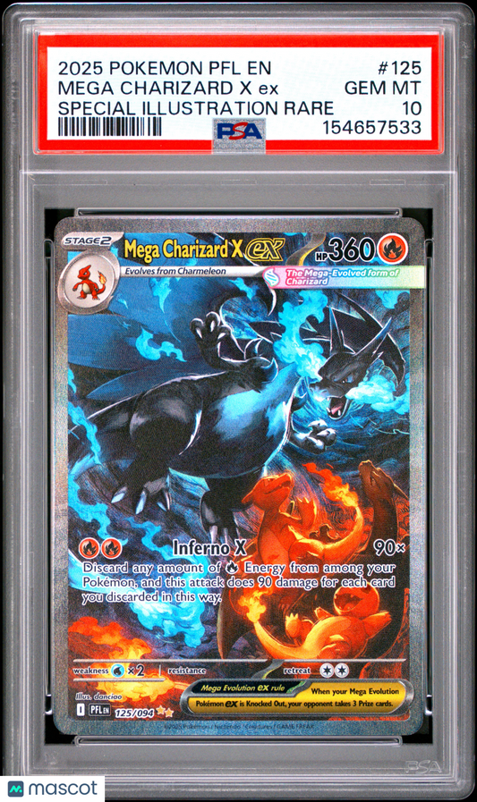 2025 Pokemon Phantasmal Flames Mega Charizard X ex #125/094 PSA 10