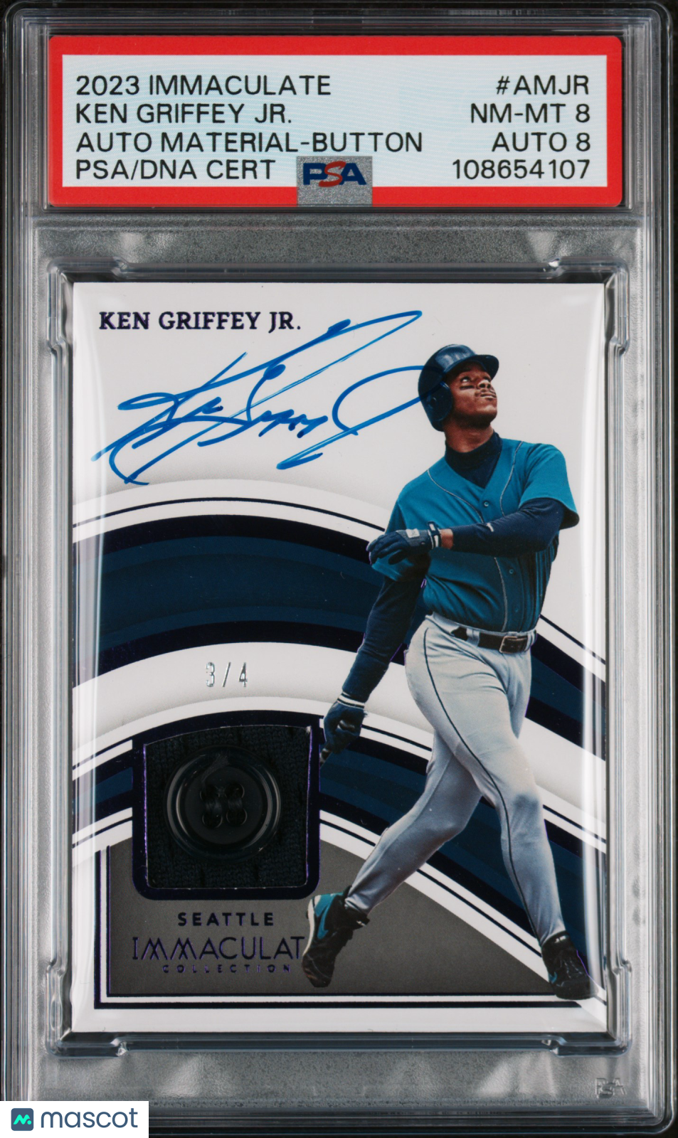 2023 Immaculate Ken Griffey Jr. Button Patch Auto /4 PSA 8