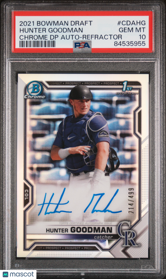 2021 Bowman Chrome Hunter Goodman Refractor Auto /499 PSA 10