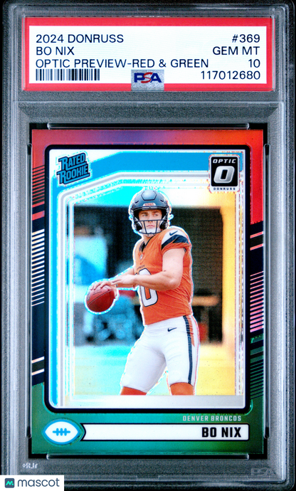 2024 Optic Preview Bo Nix Red Green Rookie PSA 10