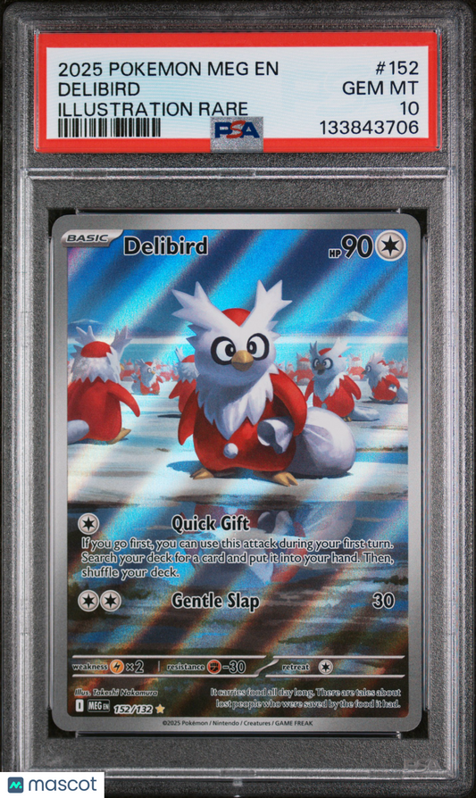 2025 Pokemon Mega Evolution Delibird #152/132 Illustration Rare PSA 10