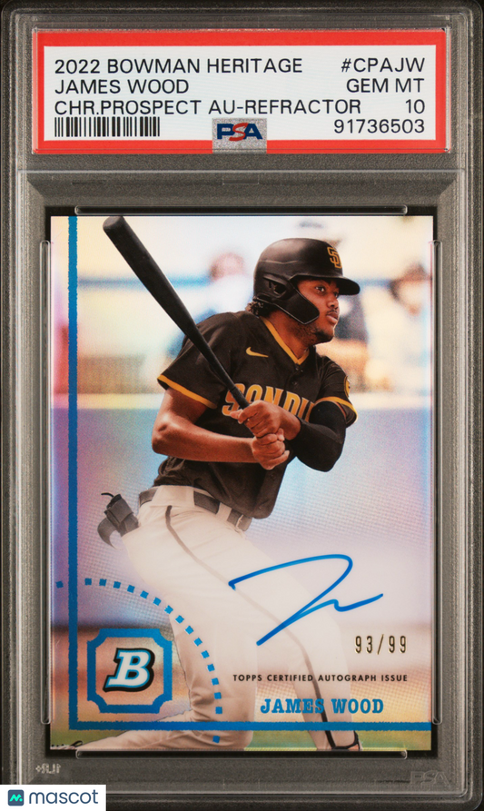 2022 Bowman Heritage James Wood Rookie Auto /99 PSA 10