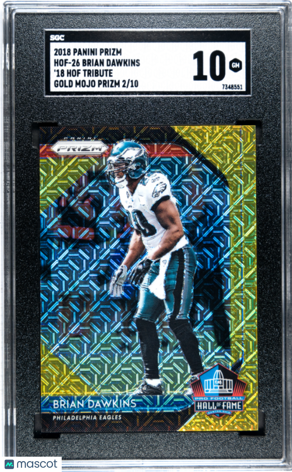 2018 Prizm Brian Dawkins HOF Tribute Gold Mojo /10 SGC 10