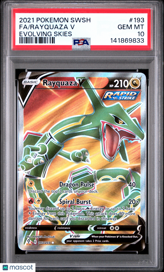 2021 Pokemon Sword & Shield Evolving Skies Rayquaza V #193/203 PSA 10