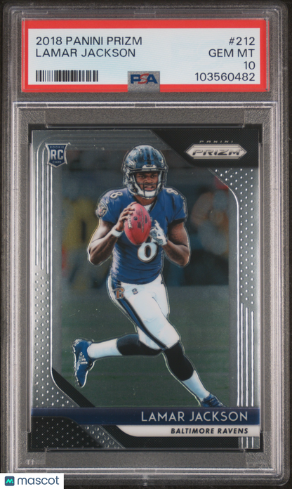 2018 Panini Prizm Lamar Jackson #212 RC PSA 10