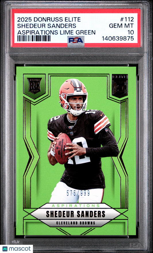 2025 Panini Donruss Elite Shedeur Sanders #112 Rookie Lime Green /999 RC PSA 10