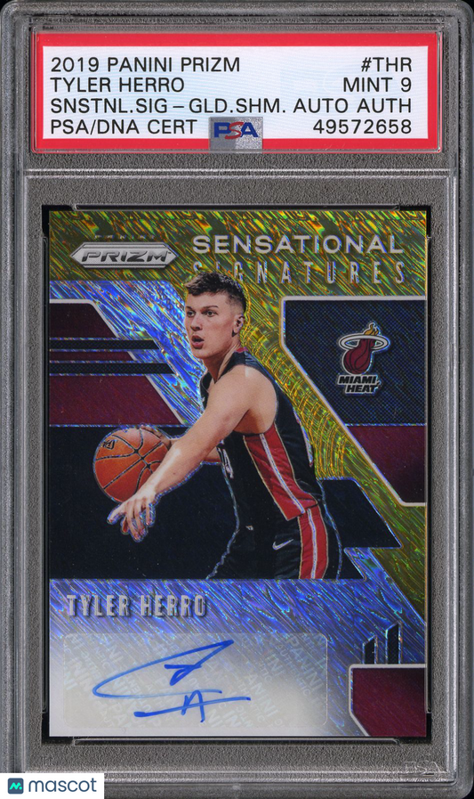 2019-20 Prizm Tyler Herro Gold Shimmer Auto /10 PSA 9