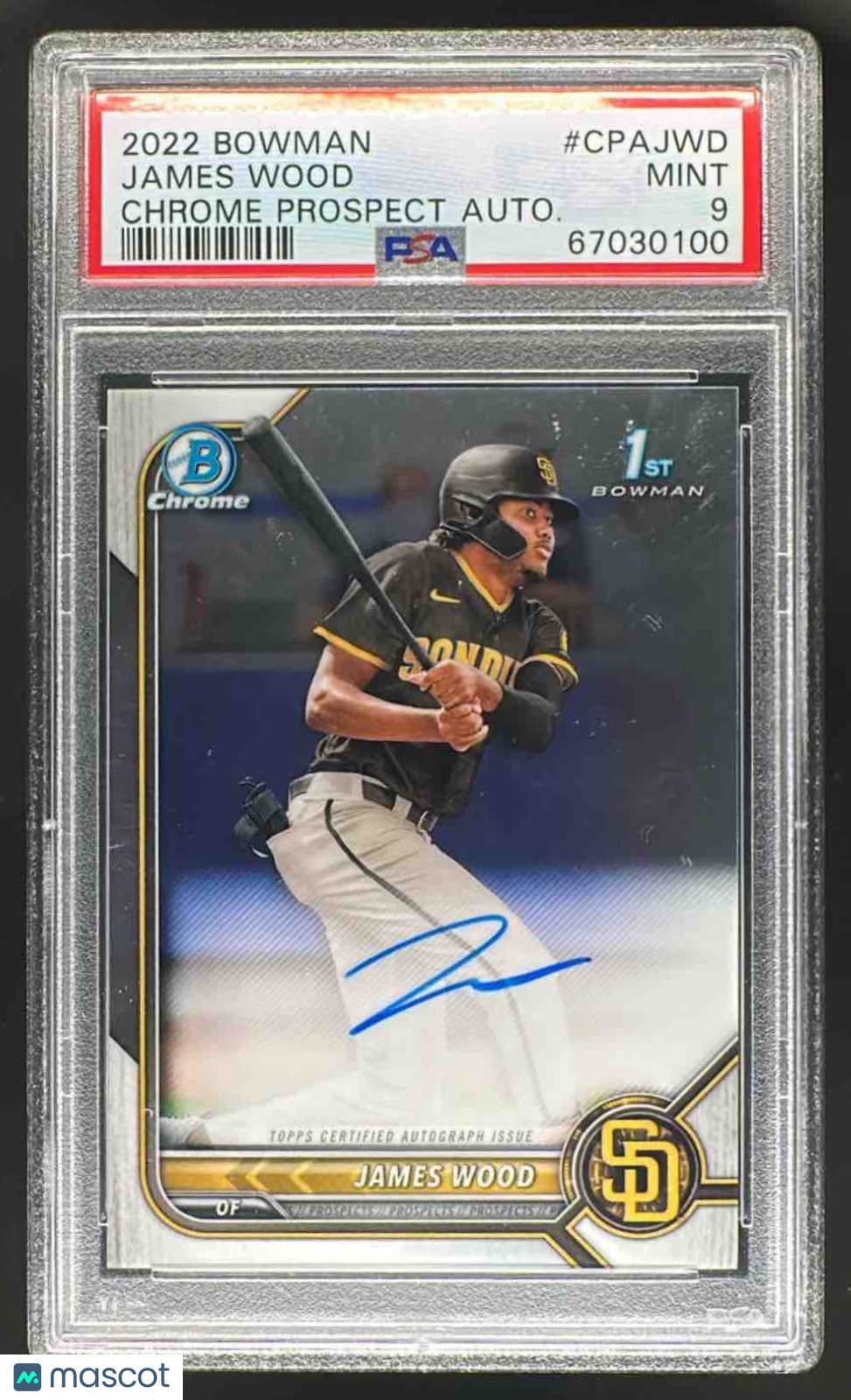 2022 Bowman Chrome James Wood #CPA-JWD Chrome Prospect Auto PSA 9