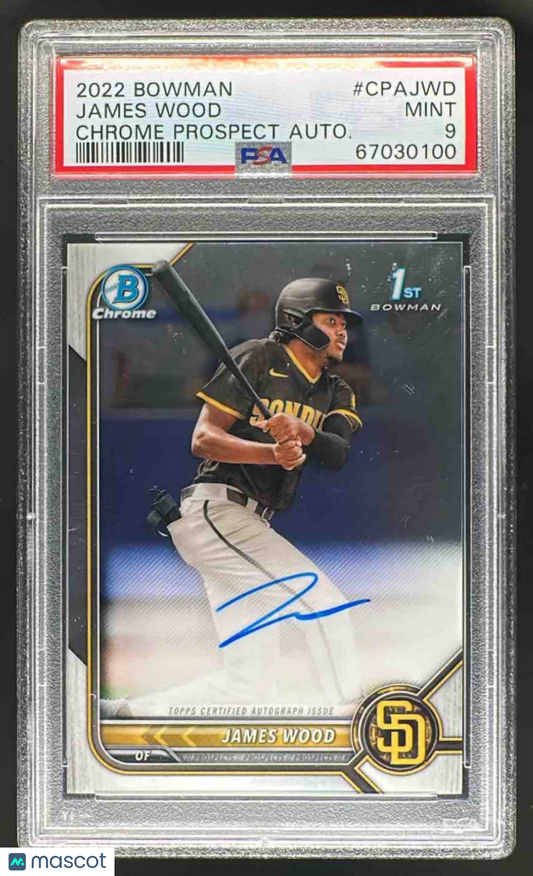 2022 Bowman Chrome James Wood #CPA-JWD Chrome Prospect Auto PSA 9
