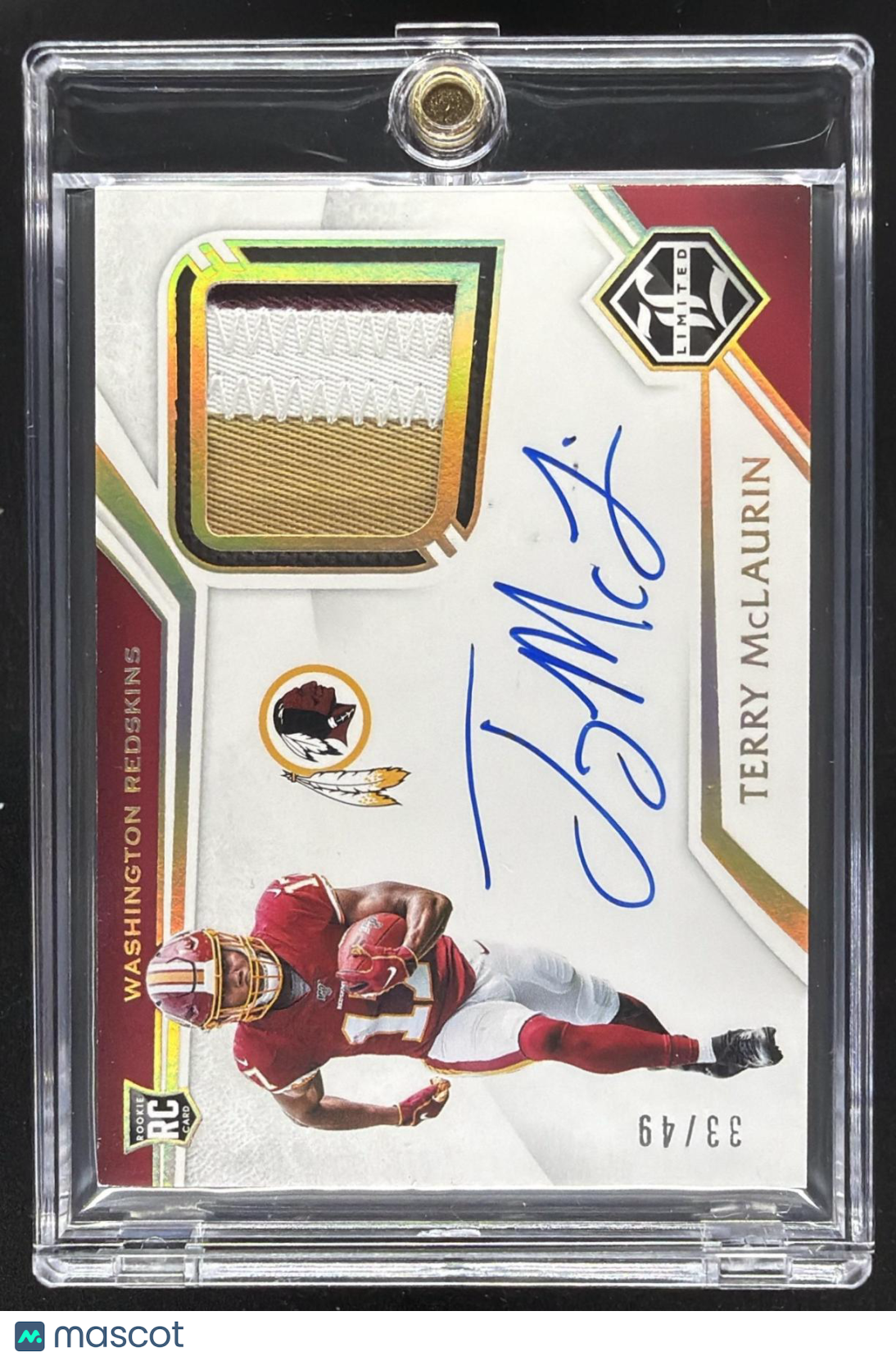 2019 Panini Limited Terry McLaurin #130 Gold Spotlight 33/49 MEM Auto RC