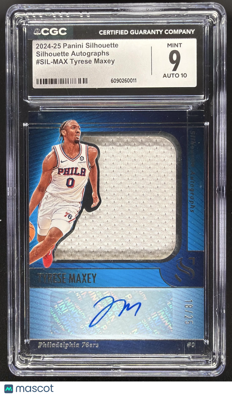 2024-25 Panini Silhouette Tyrese Maxey #SIL-MAX Patch Auto 18/25 CGC 9