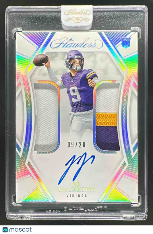2025 Panini Flawless J.J. McCarthy #29 Dual RC Patch Auto Silver 9/20 JSY #