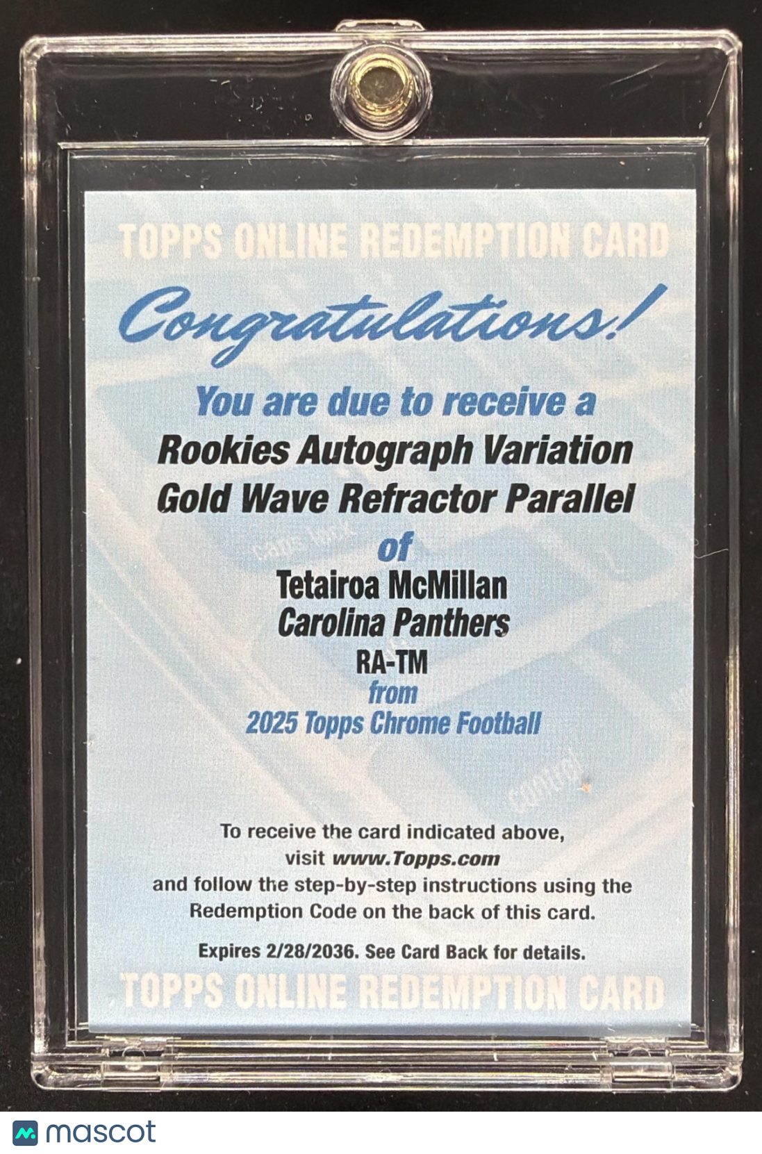 2025 Topps Chrome Tetairoa McMillan #RA-TM Rookie Auto Gold Refractor /50 RC