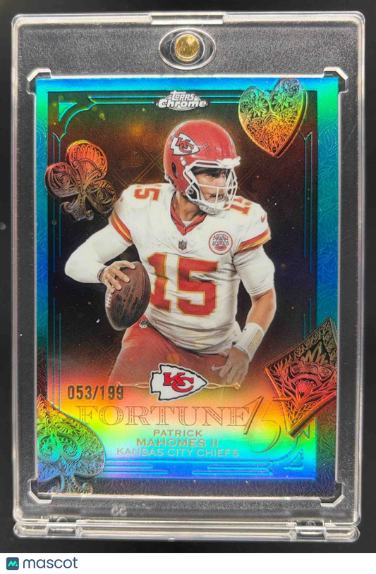 2025 Topps Chrome Patrick Mahomes II #F15-6 Fortune 15 Aqua Refractor /199