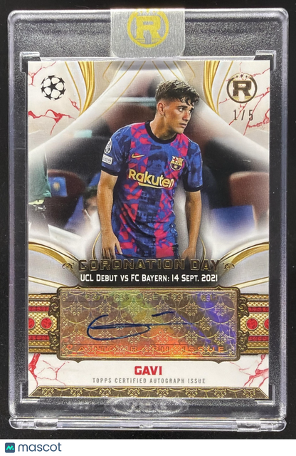 2024 Topps Reverence UEFA Club Competitions Gavi #CDA-GV Coronation Day Auto Red /5